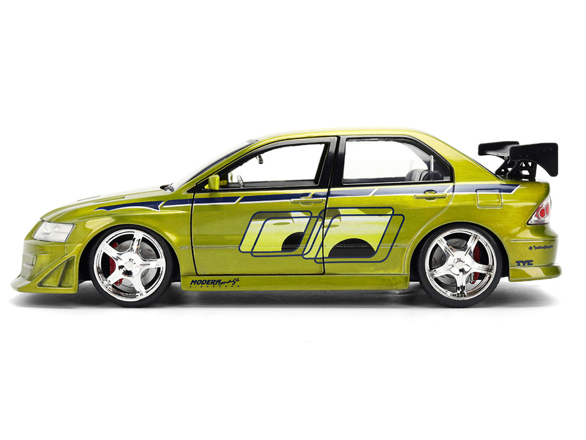 Brian's Mitsubishi Lancer Evolution VII Green Color Brush Finish "2 Fast 2 Furious" (2003) Movie "25 Years of Fast & Furious" Series1/24 Diecast Model Car by Jada Jada