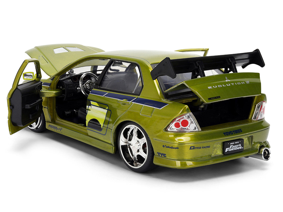 Brian's Mitsubishi Lancer Evolution VII Green Color Brush Finish "2 Fast 2 Furious" (2003) Movie "25 Years of Fast & Furious" Series1/24 Diecast Model Car by Jada Jada