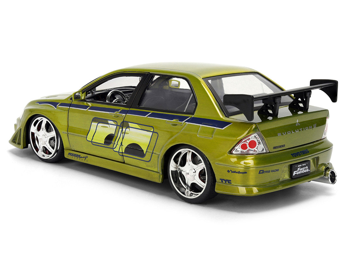 Brian's Mitsubishi Lancer Evolution VII Green Color Brush Finish "2 Fast 2 Furious" (2003) Movie "25 Years of Fast & Furious" Series1/24 Diecast Model Car by Jada Jada