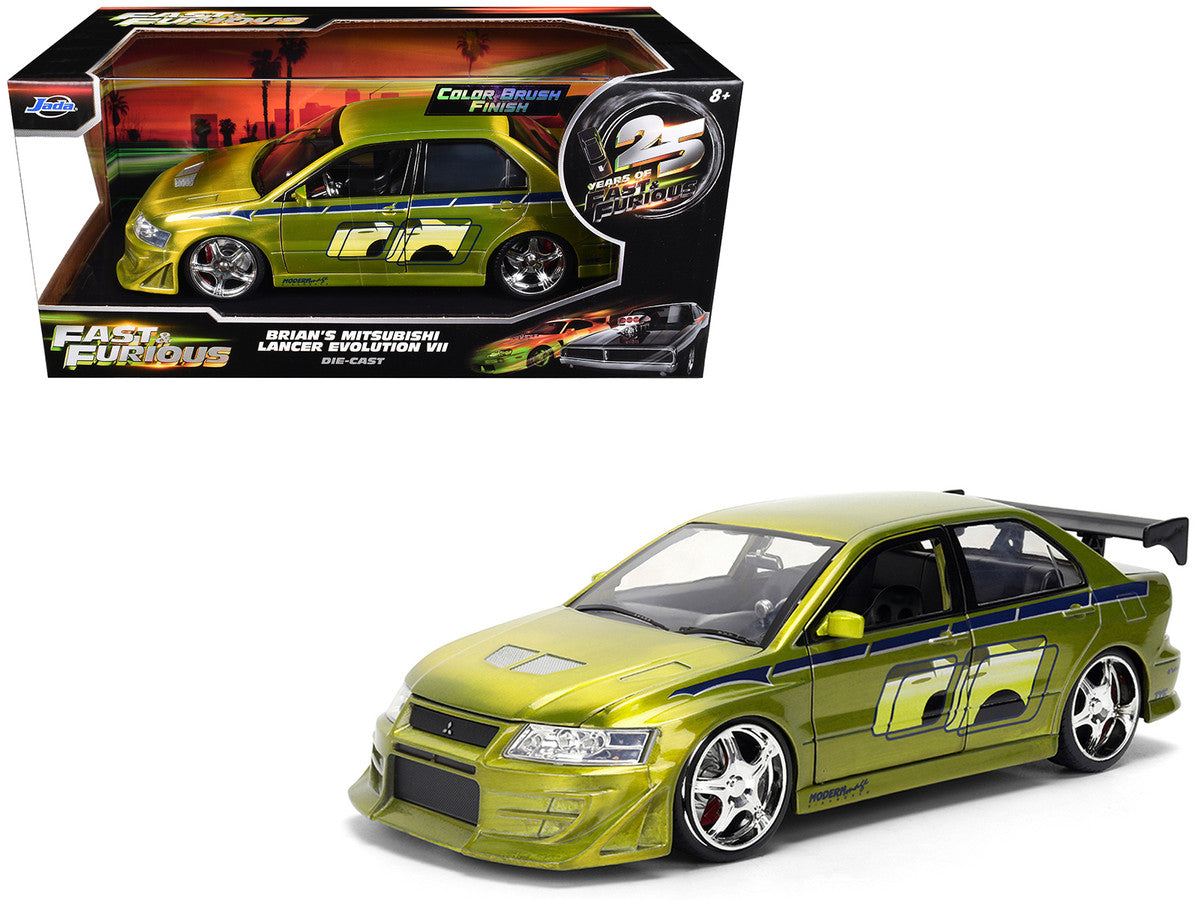 Brian's Mitsubishi Lancer Evolution VII Green Color Brush Finish "2 Fast 2 Furious" (2003) Movie "25 Years of Fast & Furious" Series1/24 Diecast Model Car by Jada Jada