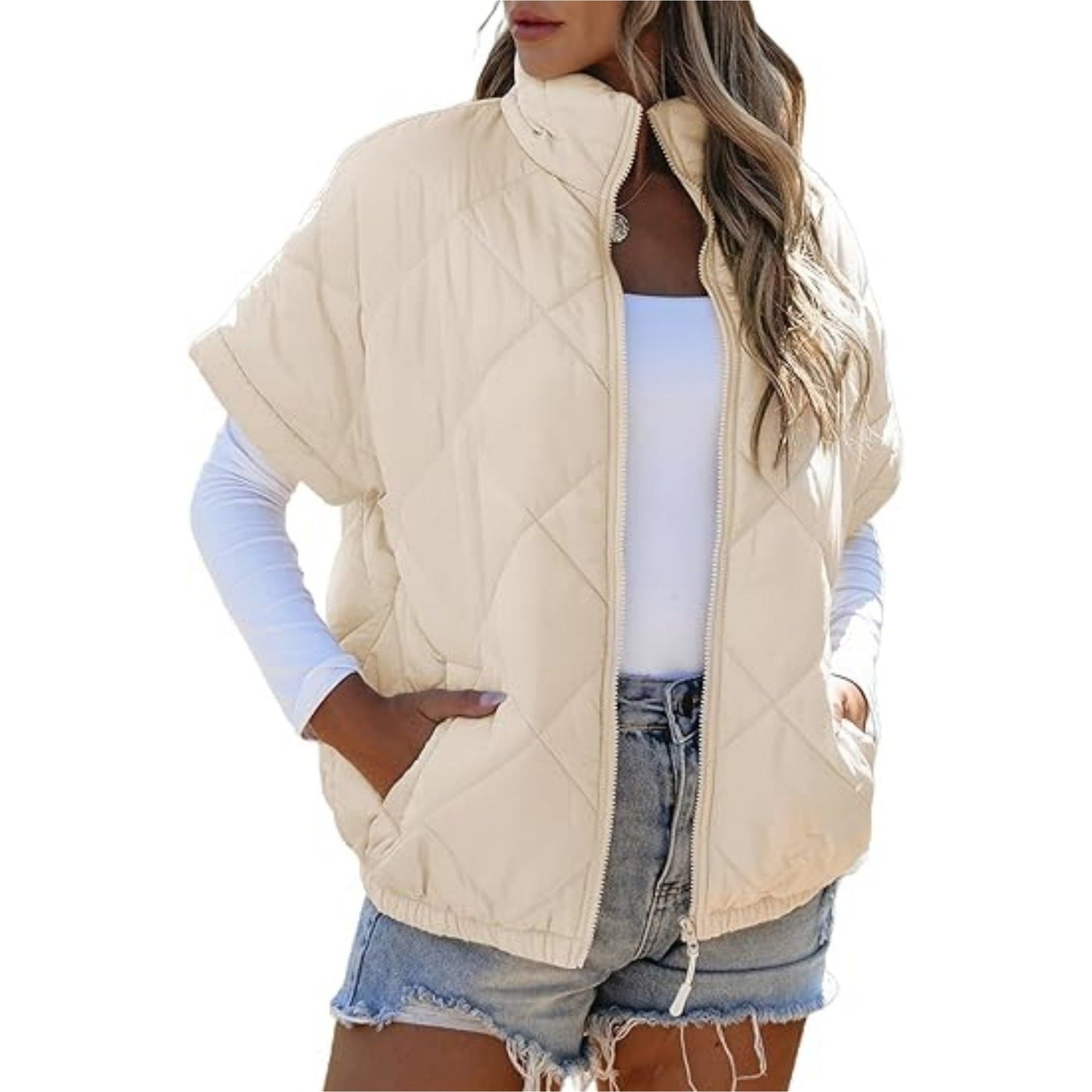 Casual Pocket Zipper Diamond Lattice Warm Jacket Accent Plus