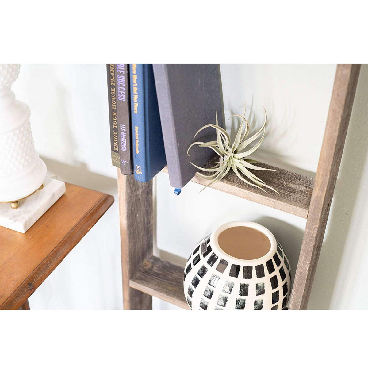 4 Step Rustic Black Wood Ladder Shelf W2B
