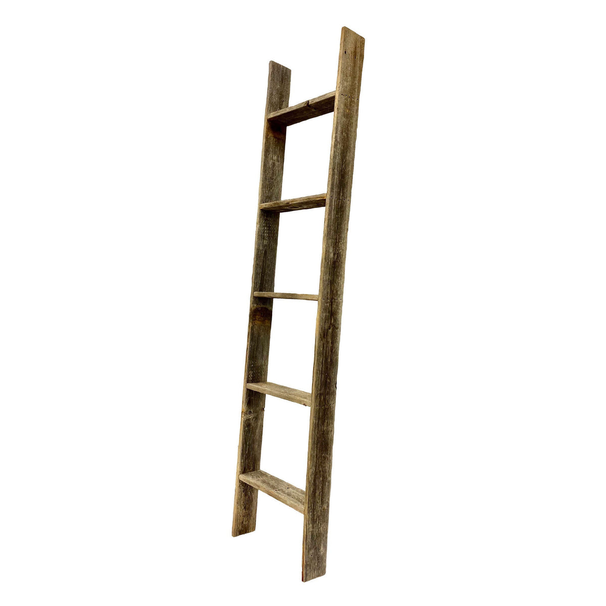 4 Step Rustic Weathered Grey Wood Ladder Shelf W2B