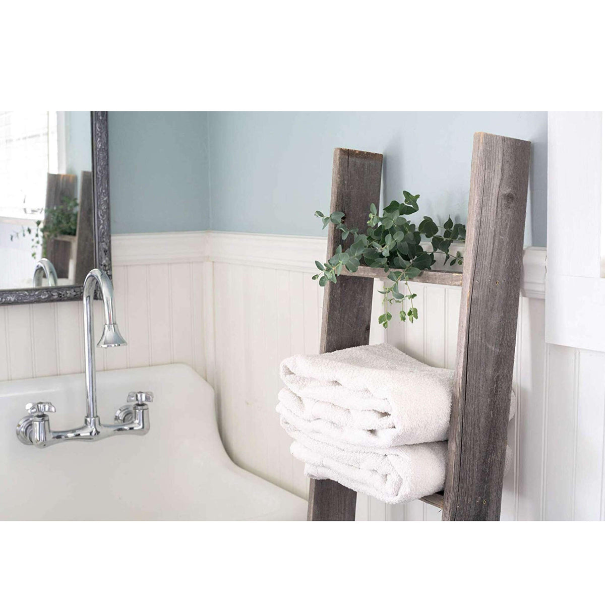 4 Step Rustic Weathered Grey Wood Ladder Shelf W2B