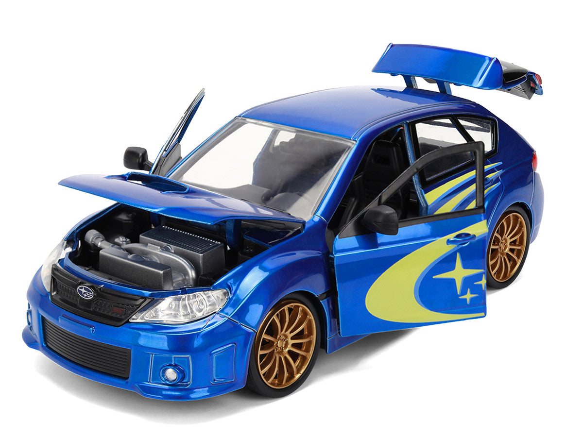 2012 Subaru Impreza WRX STI Blue Metallic with Yellow Graphics "JDM Tuners" Series 1/24 Diecast Car Model by Jada Jada