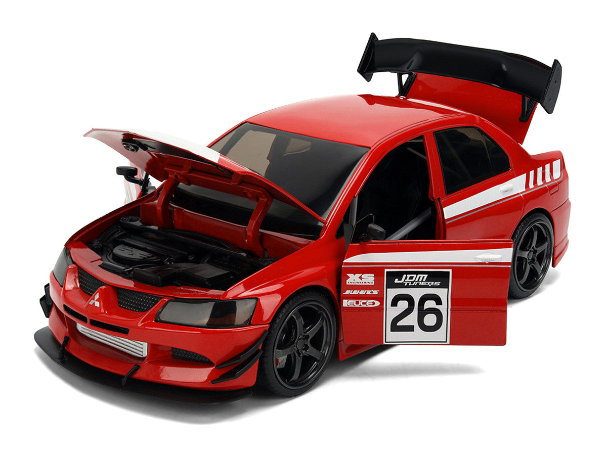 2006 Mitsubishi Lancer Evolution IX RHD (Right Hand Drive) #26 Red with White Graphics "JDM Tuners" Series 1/24 Diecast Model Car by Jada Jada