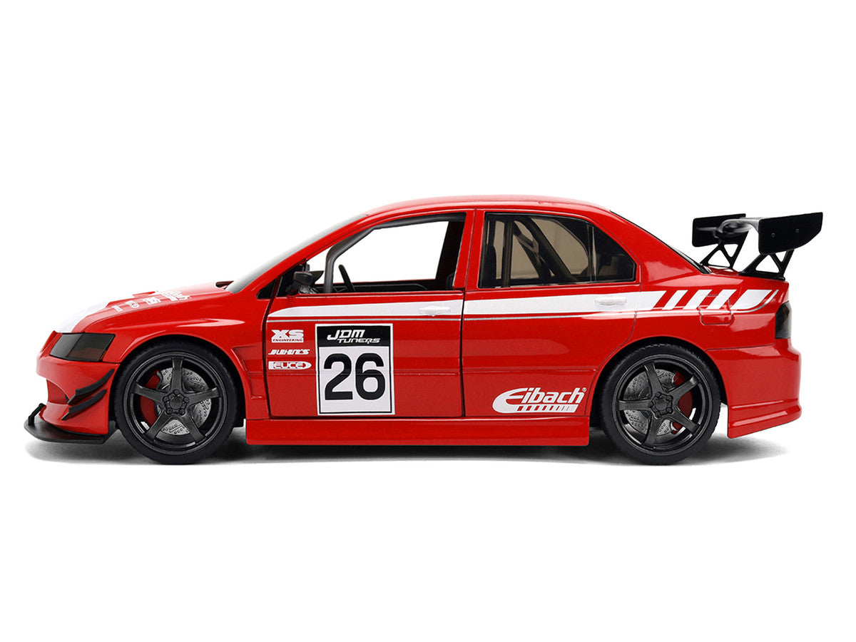 2006 Mitsubishi Lancer Evolution IX RHD (Right Hand Drive) #26 Red with White Graphics "JDM Tuners" Series 1/24 Diecast Model Car by Jada Jada
