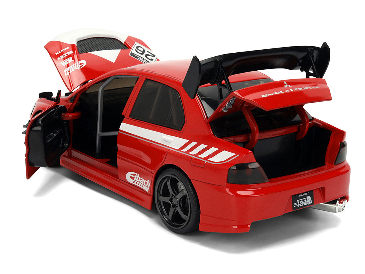2006 Mitsubishi Lancer Evolution IX RHD (Right Hand Drive) #26 Red with White Graphics "JDM Tuners" Series 1/24 Diecast Model Car by Jada Jada