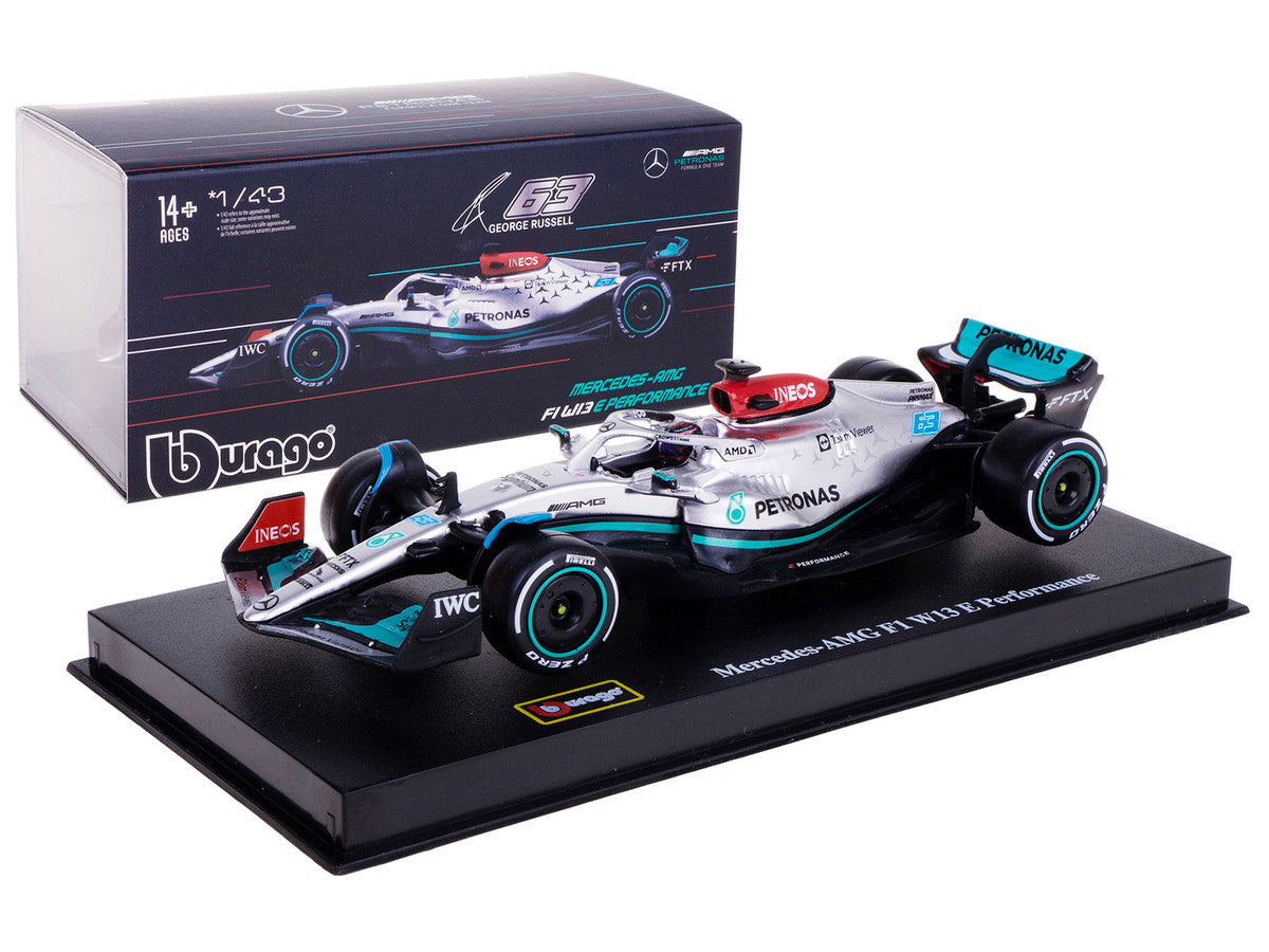 Mercedes-AMG F1 W13 E Performance #63 George Russell "F1 Formula One World Championship" (2022) with Display Case 1/43 Diecast Model Car by Bburago Bburago
