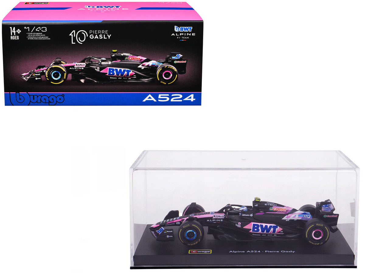 Alpine A524 #10 Pierre Gasly "BWT" "Formula One F1 World Championship" (2024) with Driver Figure and Display Case "Race" Series 1/43 Diecast Model Car by Bburago Bburago