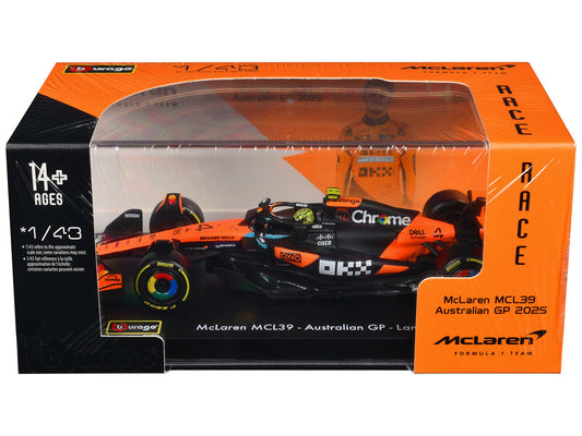McLaren MCL39 #4 Lando Norris Winner Formula One F1 "Australian GP" (2025) with Display Case "Race" Series 1/43 Diecast Model Car by Bburago Bburago