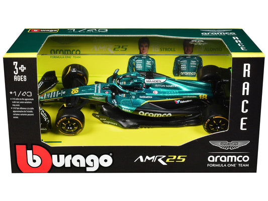 Aston Martin AMR25 #18 Lance Stroll "Aramco" Formula One F1 World Championship (2025) "Race" Series 1/43 Diecast Model Car by Bburago Bburago