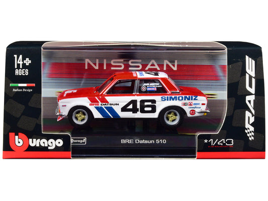 Datsun 510 #46 John Morton Red and White "BRE (Brock Racing Enterprises)" "Race" Series 1/43 Diecast Model Car by Bburago Bburago