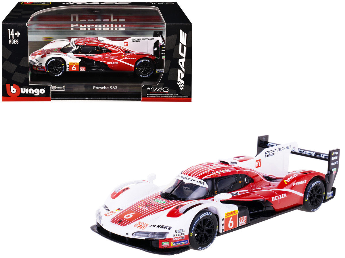 Porsche 963 #6 Kevin Estre - Andre Lotterer - Laurens Vanthoor "Porsche Penske Motorsport" Drivers' Winner "FIA World Endurance Championship" (2024) with Display Case "Race" Series 1/43 Diecast Model Car by Bburago Bburago
