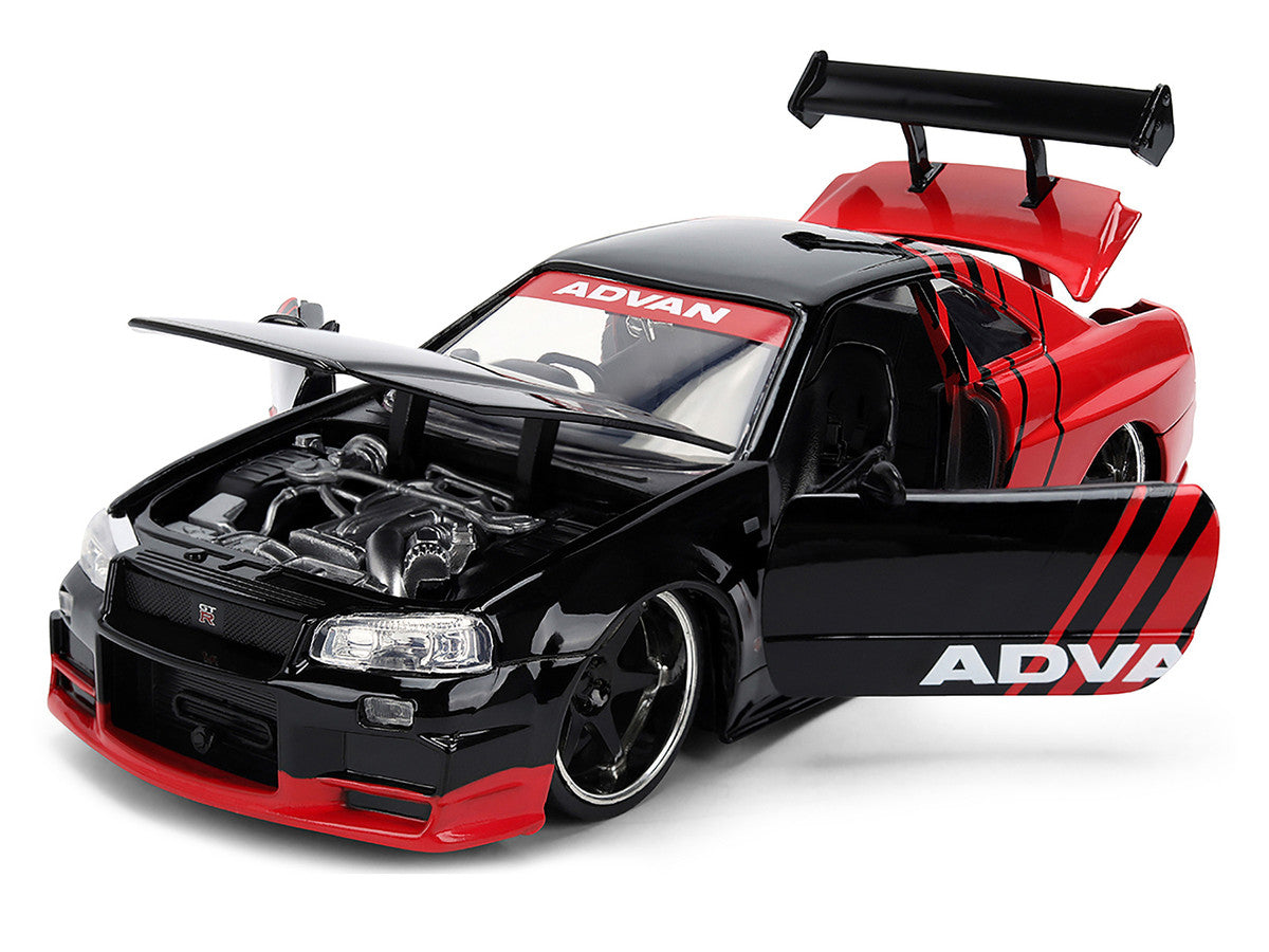 2002 Nissan Skyline GT-R (R34) RHD (Right Hand Drive) "ADVAN" Black and Red "AutoWorks" Series 1/24 Diecast Car Model by Jada Jada