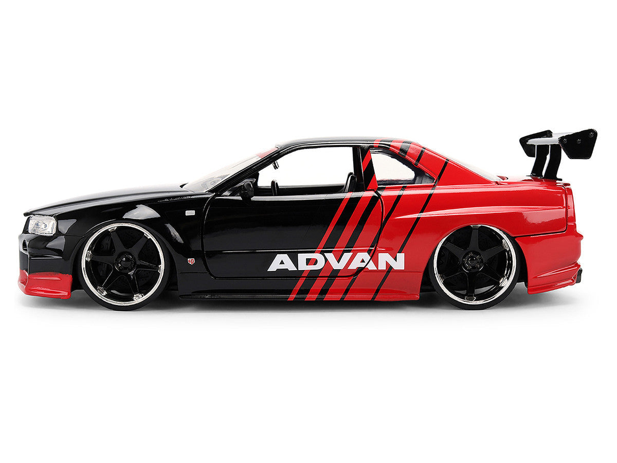 2002 Nissan Skyline GT-R (R34) RHD (Right Hand Drive) "ADVAN" Black and Red "AutoWorks" Series 1/24 Diecast Car Model by Jada Jada