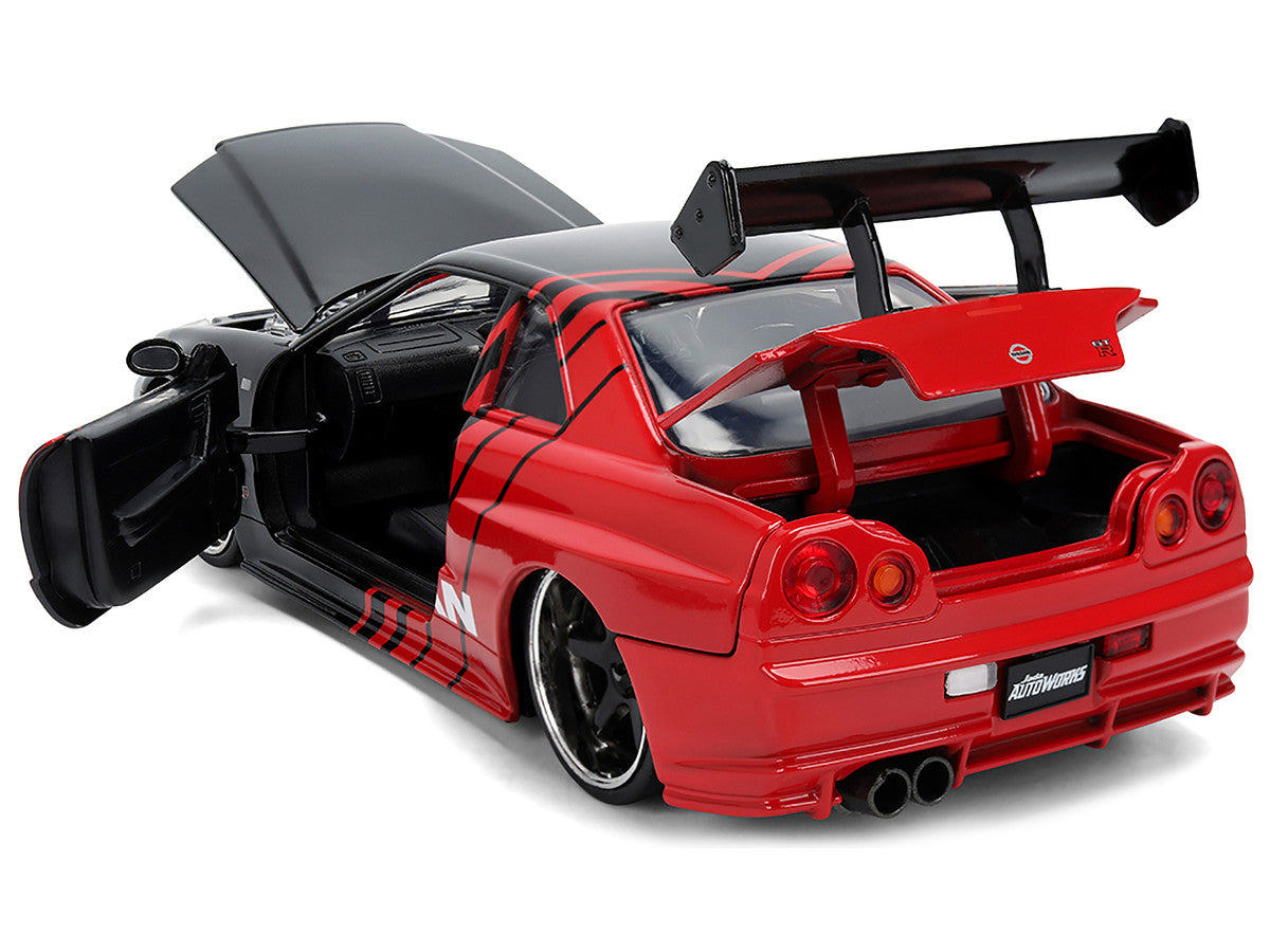 2002 Nissan Skyline GT-R (R34) RHD (Right Hand Drive) "ADVAN" Black and Red "AutoWorks" Series 1/24 Diecast Car Model by Jada Jada