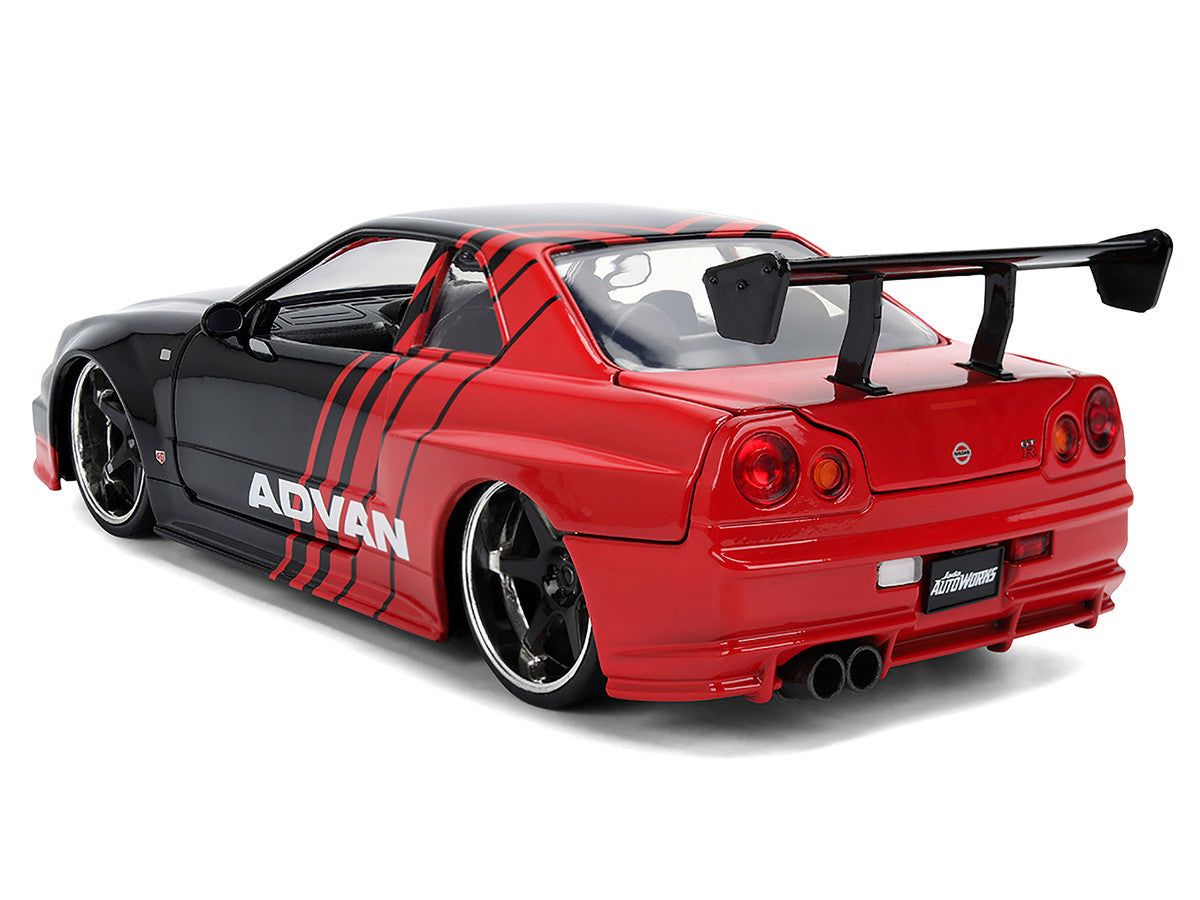 2002 Nissan Skyline GT-R (R34) RHD (Right Hand Drive) "ADVAN" Black and Red "AutoWorks" Series 1/24 Diecast Car Model by Jada Jada