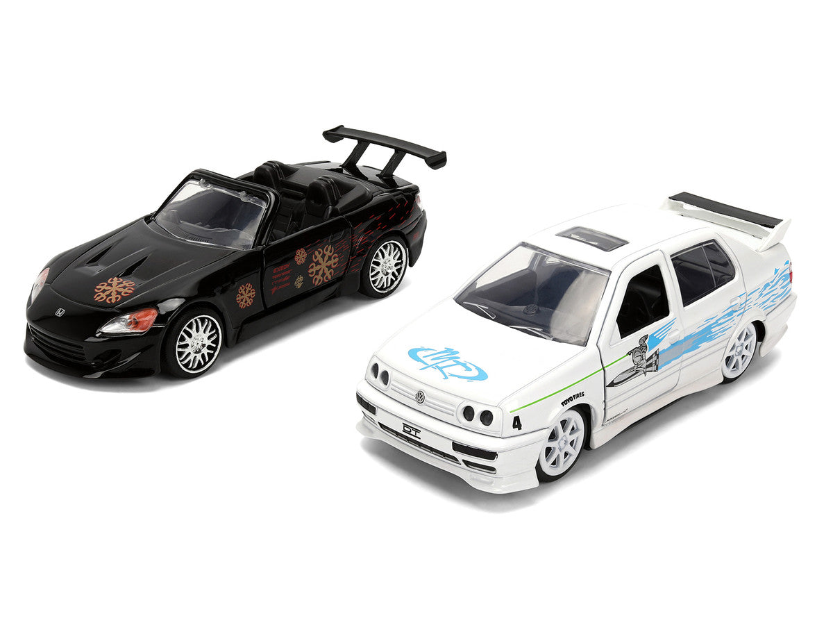 Honda S2000 Black with Graphics and Volkswagen Jetta White with Graphics Set of 2 pieces "25 Years of Fast & Furious" Series 1/32 Diecast Model Cars by Jada Jada