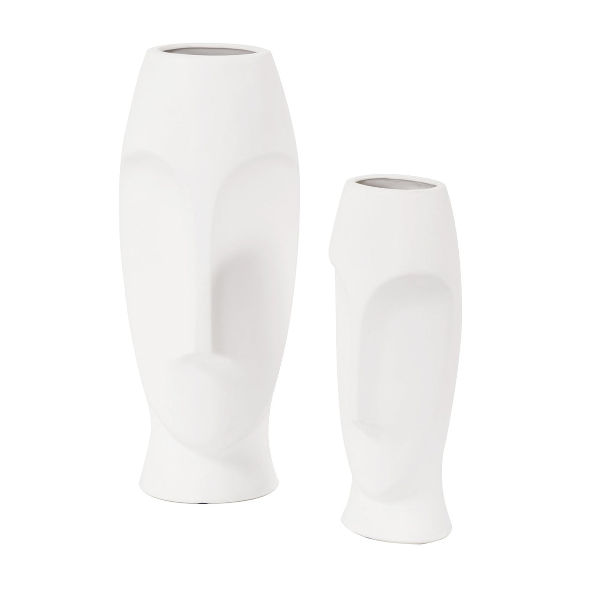 Set of Two Ceramic White Cylinder Table Vases W2B