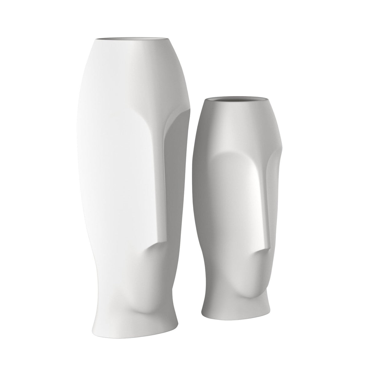Set of Two Ceramic White Cylinder Table Vases W2B