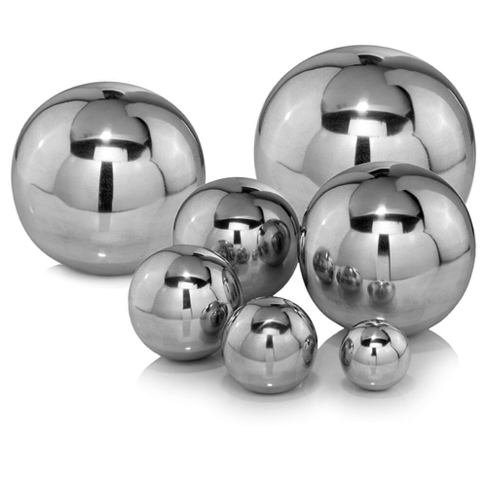 Set of Two Silver Buffed Aluminum Decorative Orb Tabletop Sculpture W2B