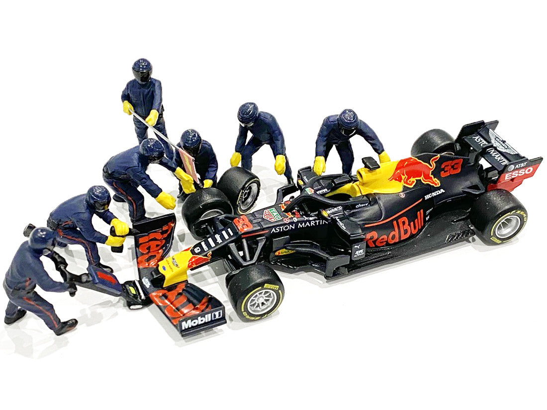 Formula One F1 Pit Crew 7 Figurine Set Team Blue for 1/43 Scale Models by American Diorama American Diorama