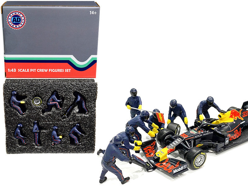 Formula One F1 Pit Crew 7 Figurine Set Team Blue for 1/43 Scale Models by American Diorama American Diorama