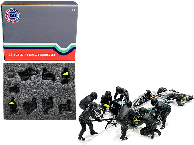 Formula One F1 Pit Crew 7 Figurine Set Team Black Release II for 1/43 Scale Models by American Diorama American Diorama