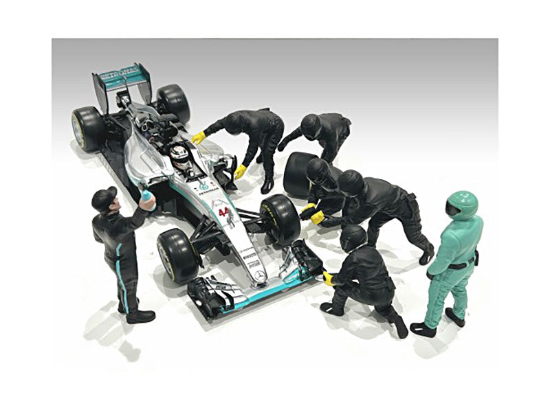Formula One F1 Pit Crew 7 Figure Set Team Black Release III for 1/18 Scale Models by American Diorama American Diorama