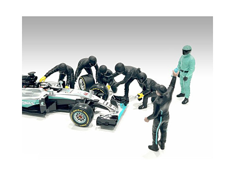 Formula One F1 Pit Crew 7 Figure Set Team Black Release III for 1/18 Scale Models by American Diorama American Diorama
