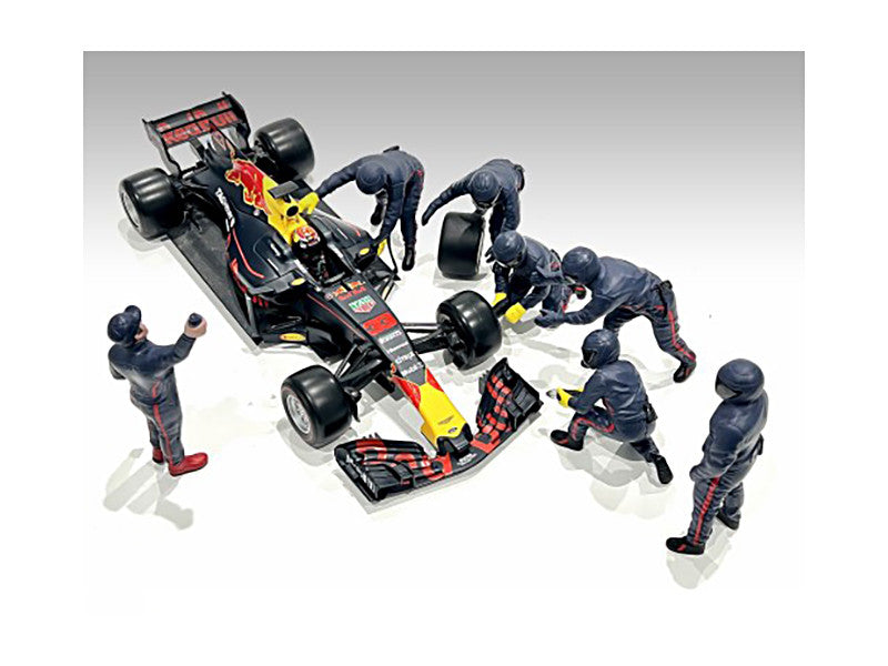 Formula One F1 Pit Crew 7 Figure Set Team Blue Release III for 1/18 Scale Models by American Diorama American Diorama