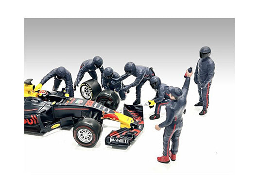 Formula One F1 Pit Crew 7 Figure Set Team Blue Release III for 1/18 Scale Models by American Diorama American Diorama