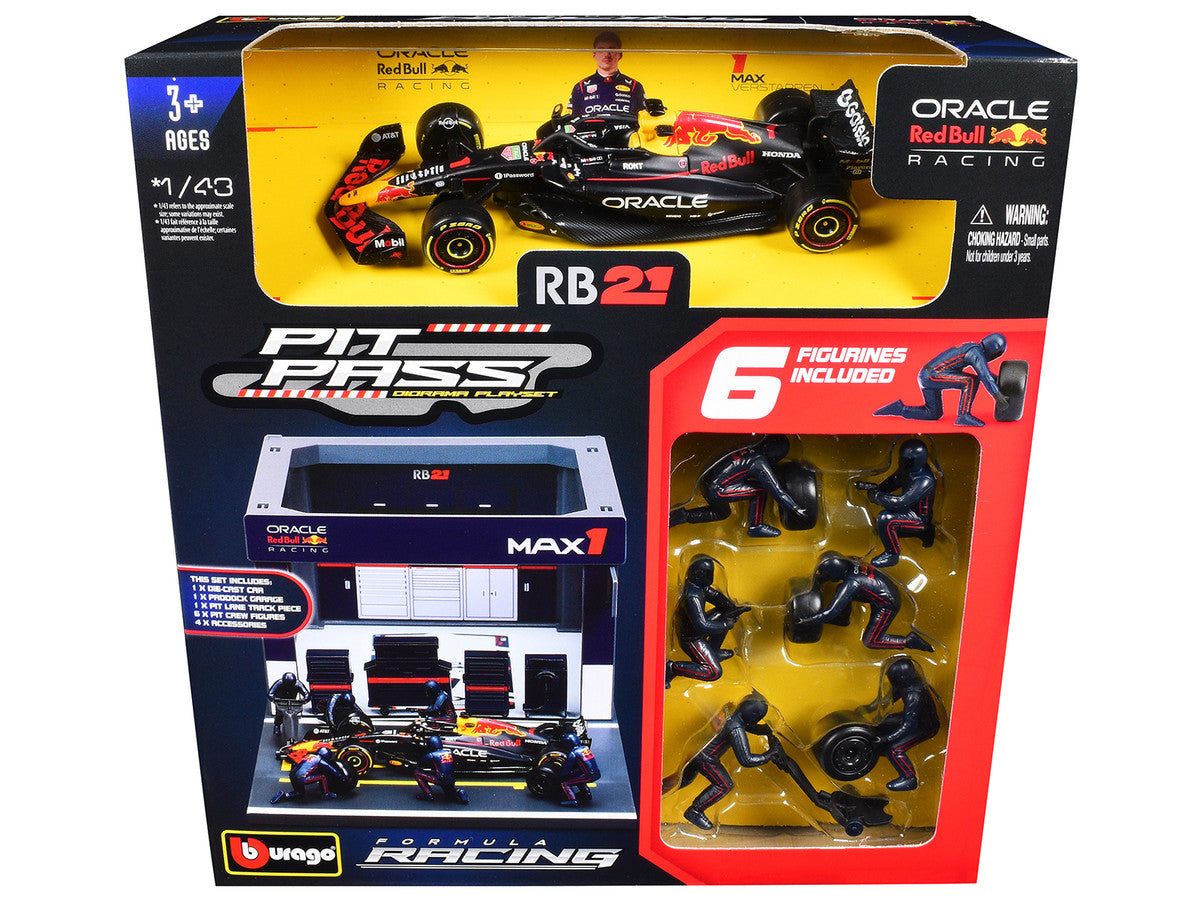 Red Bull Racing Pit Pass Diorama Set with RB21 #1 Max Verstappen "Formula One F1 World Championship" (2025) "Formula Racing" Series 1/43 Diecast Model by Bburago Bburago