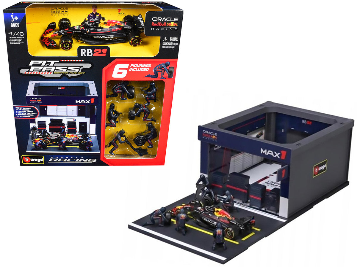 Red Bull Racing Pit Pass Diorama Set with RB21 #1 Max Verstappen "Formula One F1 World Championship" (2025) "Formula Racing" Series 1/43 Diecast Model by Bburago Bburago