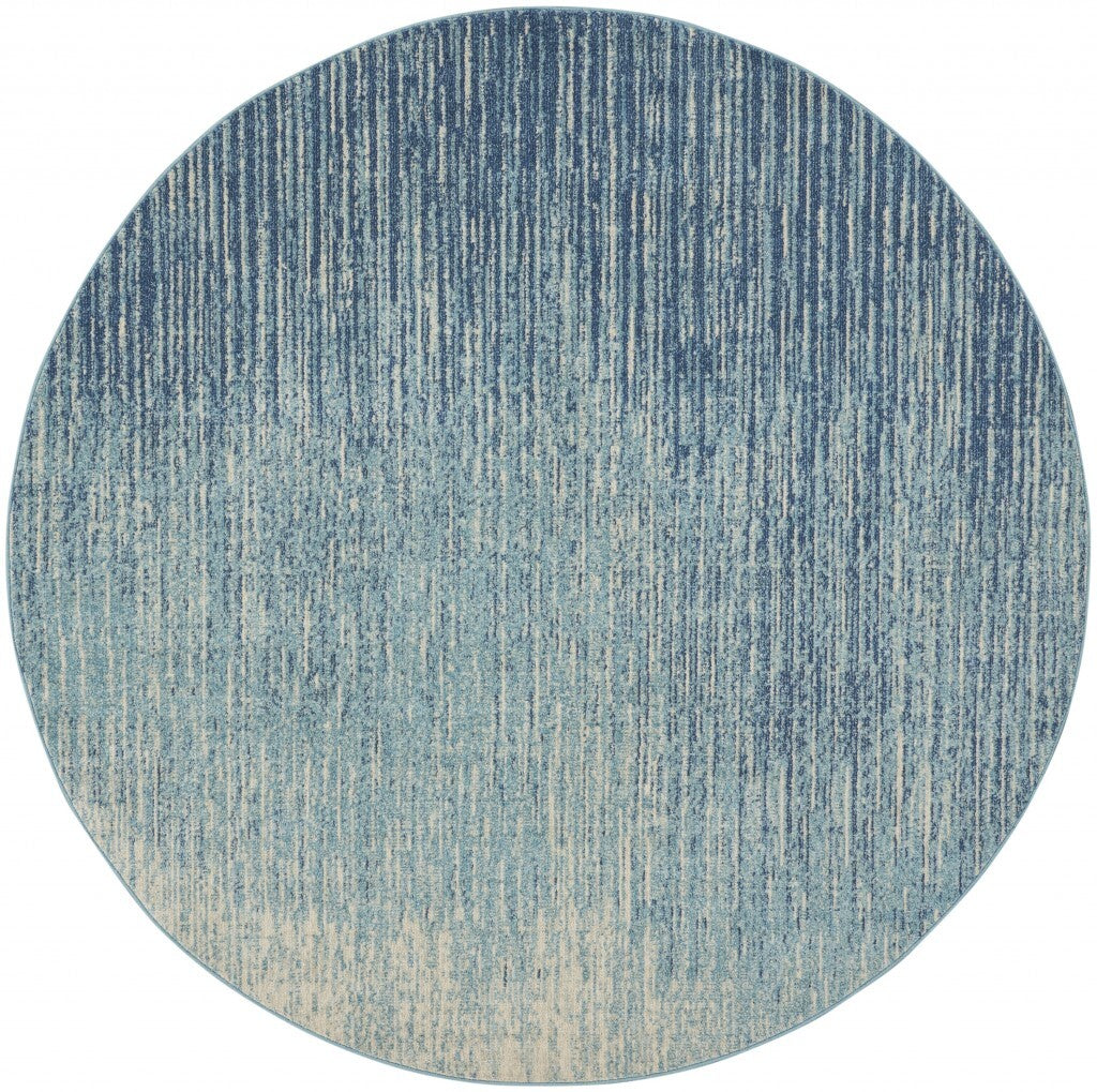 8' Blue and Ivory Abstract Power Loom Round Rug