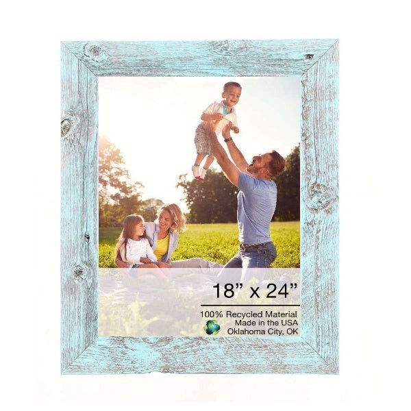 18" X 24" Rustic Farmhouse Light Aqua Blue Frame W2B