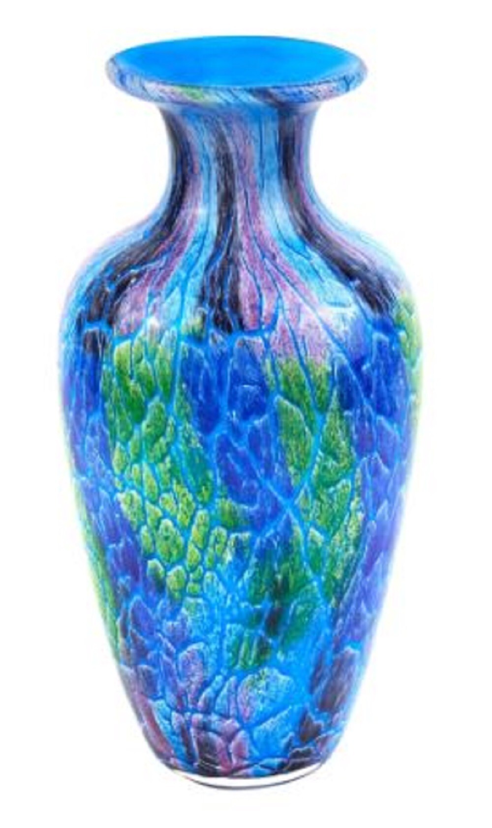10" Blue and Green Glass Abstract Round Table Vase W2B