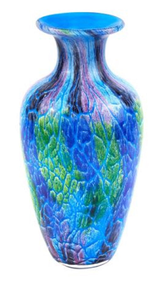 10" Blue and Green Glass Abstract Round Table Vase W2B