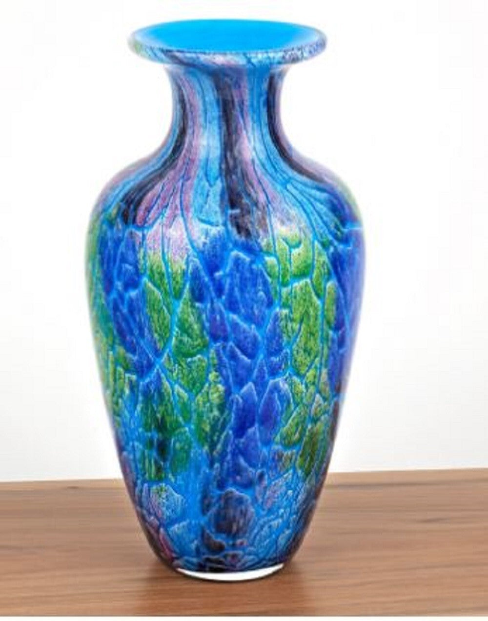 10" Blue and Green Glass Abstract Round Table Vase W2B