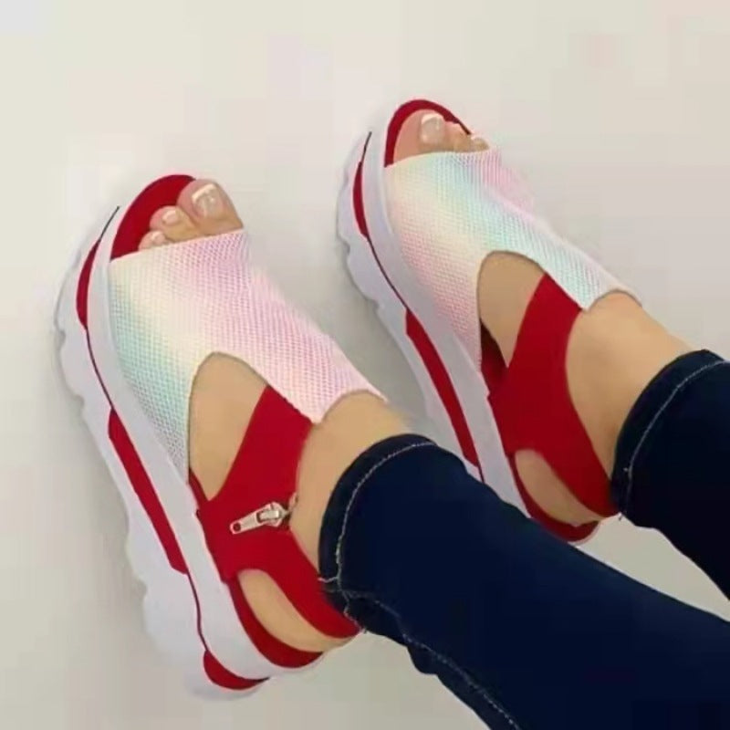 Women's Thick Sole Fish Mouth Fly Woven Soft Sole Casual Beach Shoes LadyShow.Store