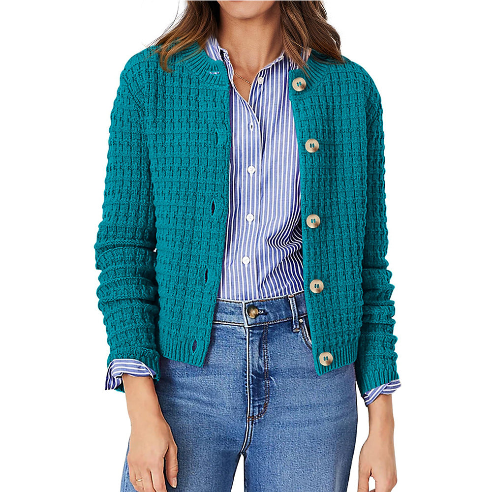 Women's Solid Color Commute Knitted Cardigan Casual Sweater Coat Accent Plus