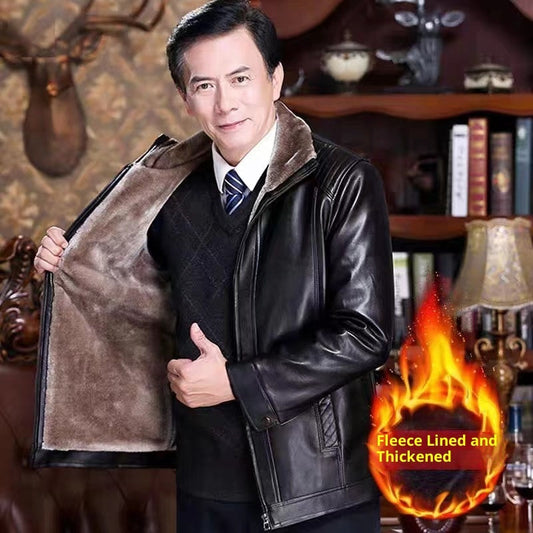 Middle-aged And Elderly Men's Fur-lined Leather Jacket CJD
