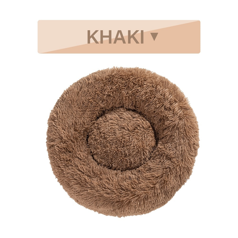 Fluffy Donut Dog Bed  Warm Soft Long Plush Pet Cushion Dog House Cat  Bed Washable Pet Sofa Mat Calming Samll Large Dog Beds LadyShow.Store