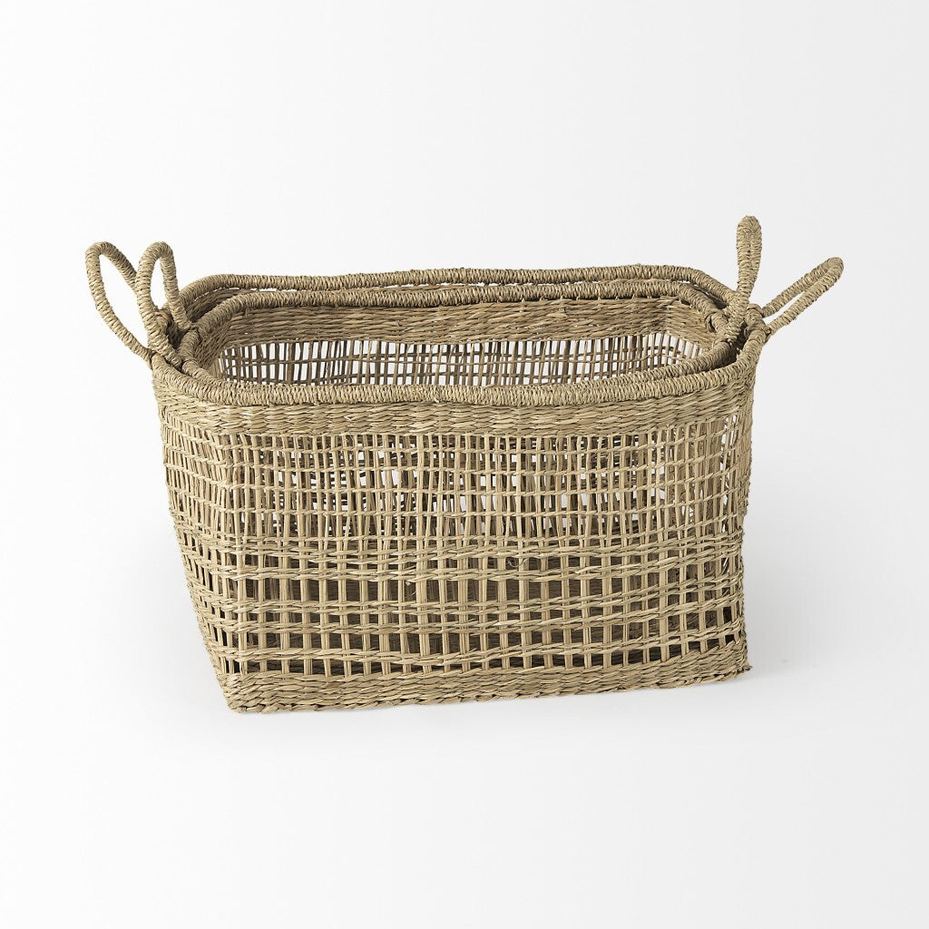 Set Of Two Brown Wicker Storage Baskets W2B