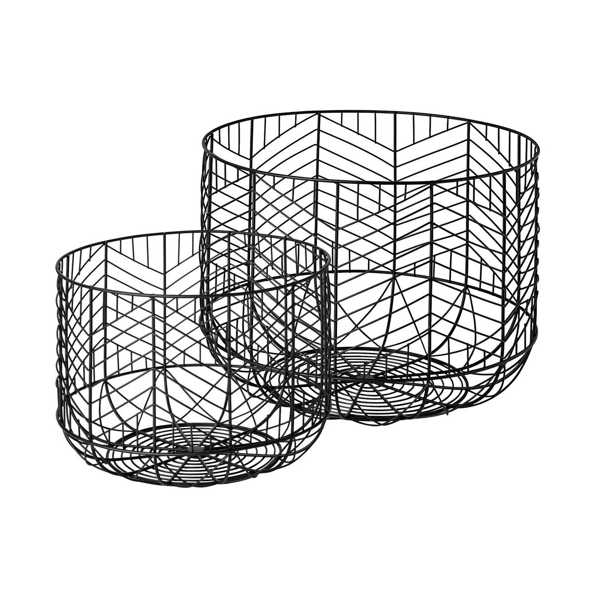 Set Of Two Black Metal Wire Chevron Bowls W2B