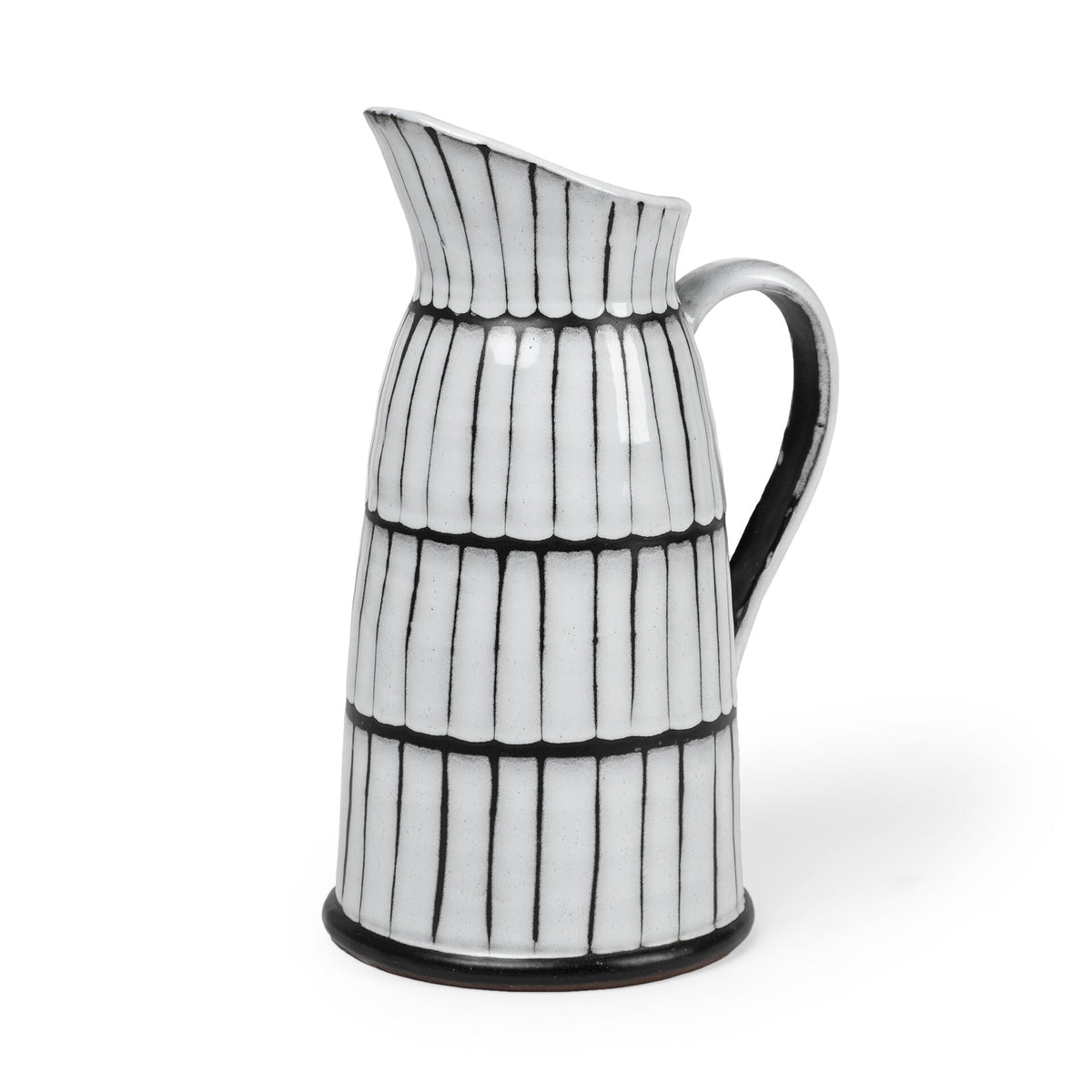 13" White And Black Artisan Glaze Ceramic Pitcher W2B