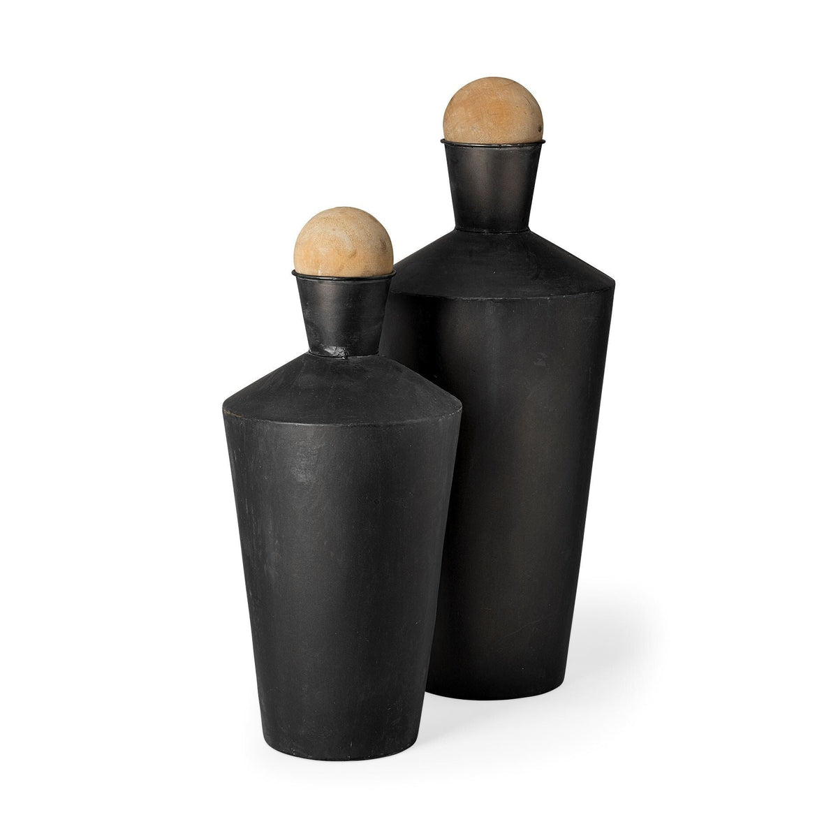 Set of Two Black and Brown Metal Cylindrical Urns W2B