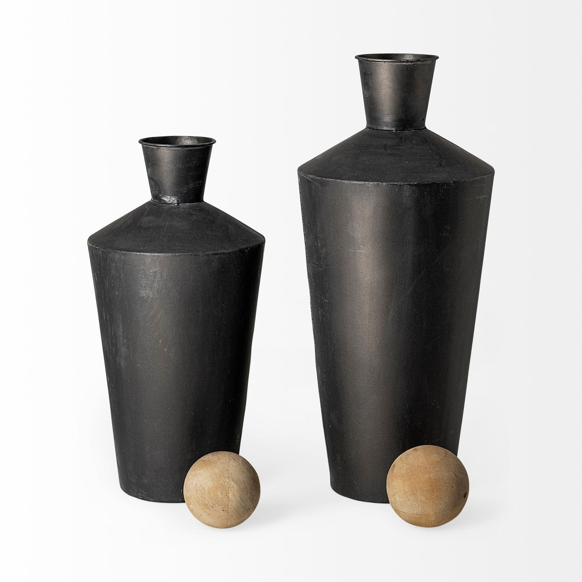 Set of Two Black and Brown Metal Cylindrical Urns W2B