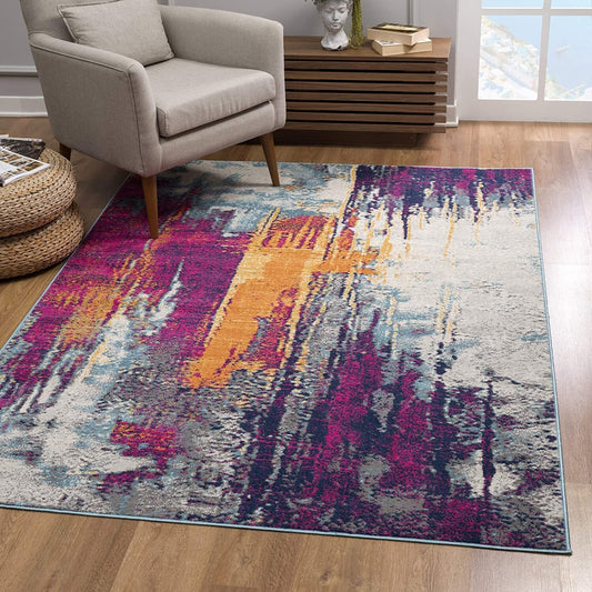 9' x 13' Gray and Magenta Abstract Area Rug